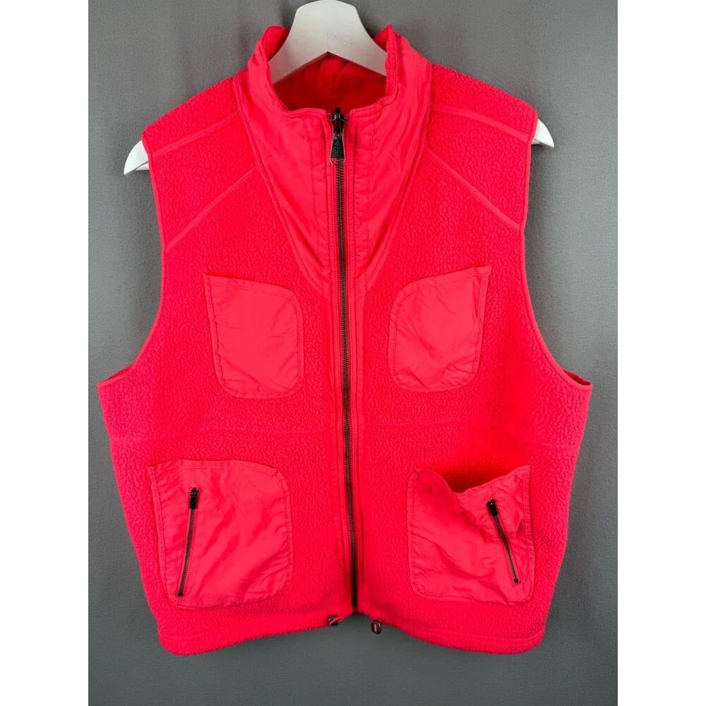 Free People Reversible Vest Women Small Neon Coral Fleece Movement Hit the Hills